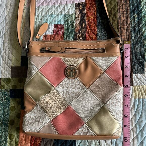 Patchwork Giani Bernini Crossbody Adjustable Strap Pink Tan Bag - Picture 4 of 9